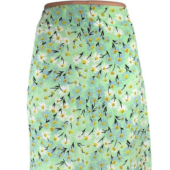 Oliver Bonas Women's Green Floral High Waisted Ruffle A Line Midi Skirt Size 6 - Picture 4 of 6